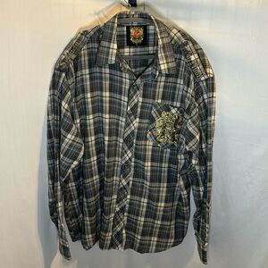 Satin in the Hood Men's Embroidered Plaid Button up  Shirt Size XL